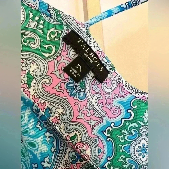 Talbots Women's 3X Multicolor Paisley Blouse Boat Neck Short Sleeve - Picture 9 of 11